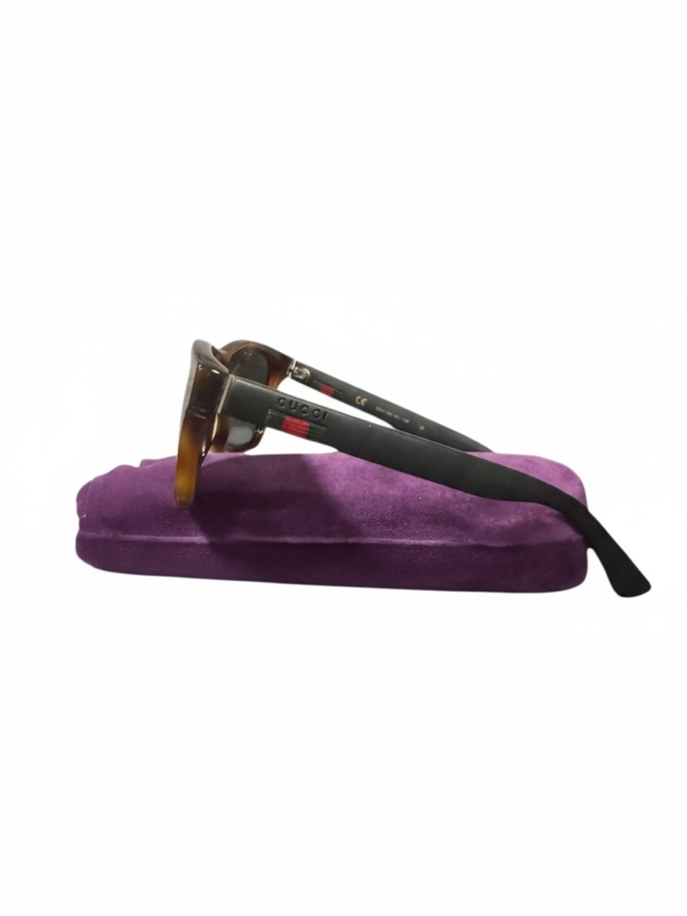 Gucci Tortoiseshell Square Sunglasses w/ Web Stripe & Case - Picture 3 of 6